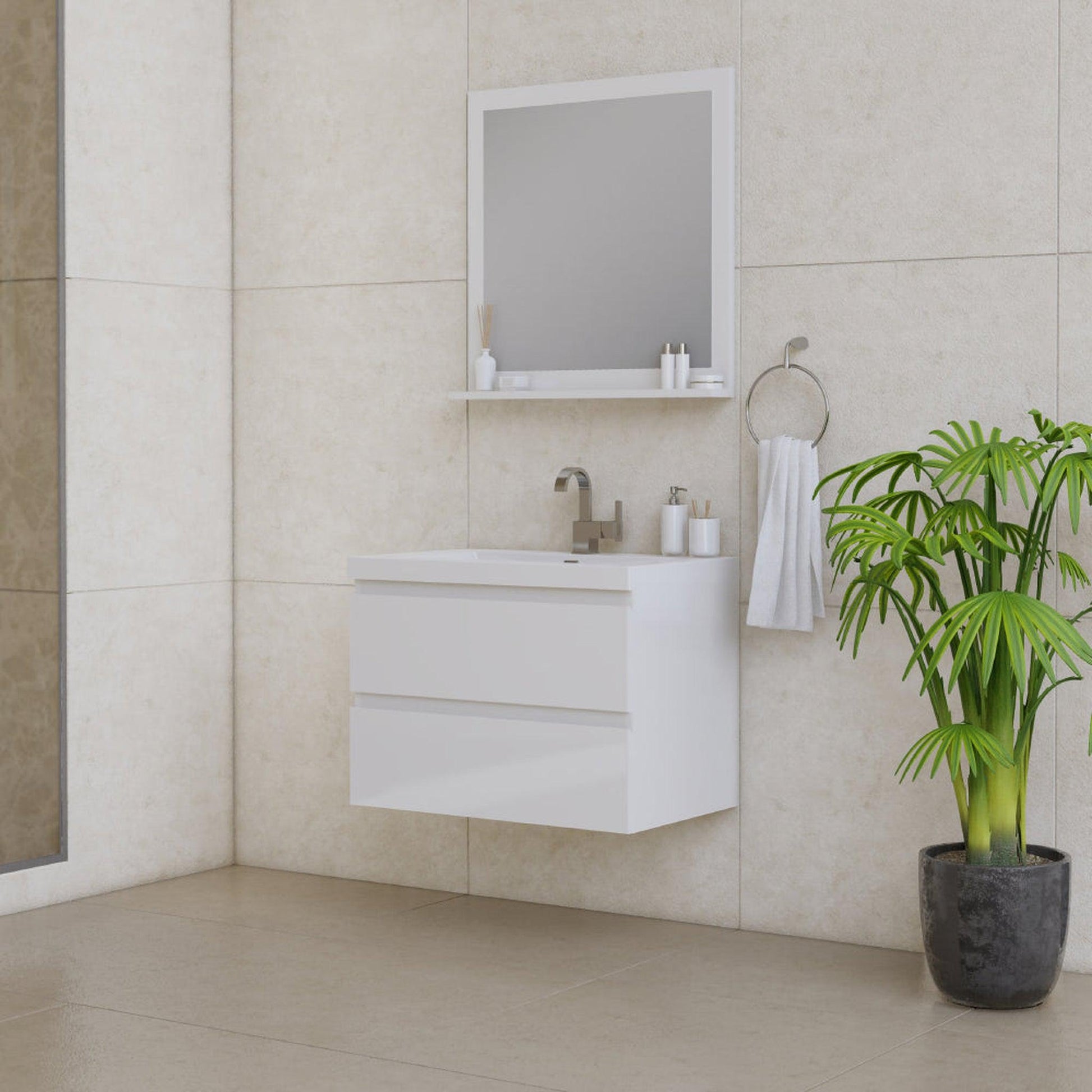 Alya Bath Paterno 30" Single White Modern Wall Mounted Bathroom Vanity With Acrylic Top and Integrated Sink