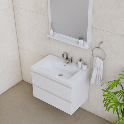 Alya Bath Paterno 30" Single White Modern Wall Mounted Bathroom Vanity With Acrylic Top and Integrated Sink