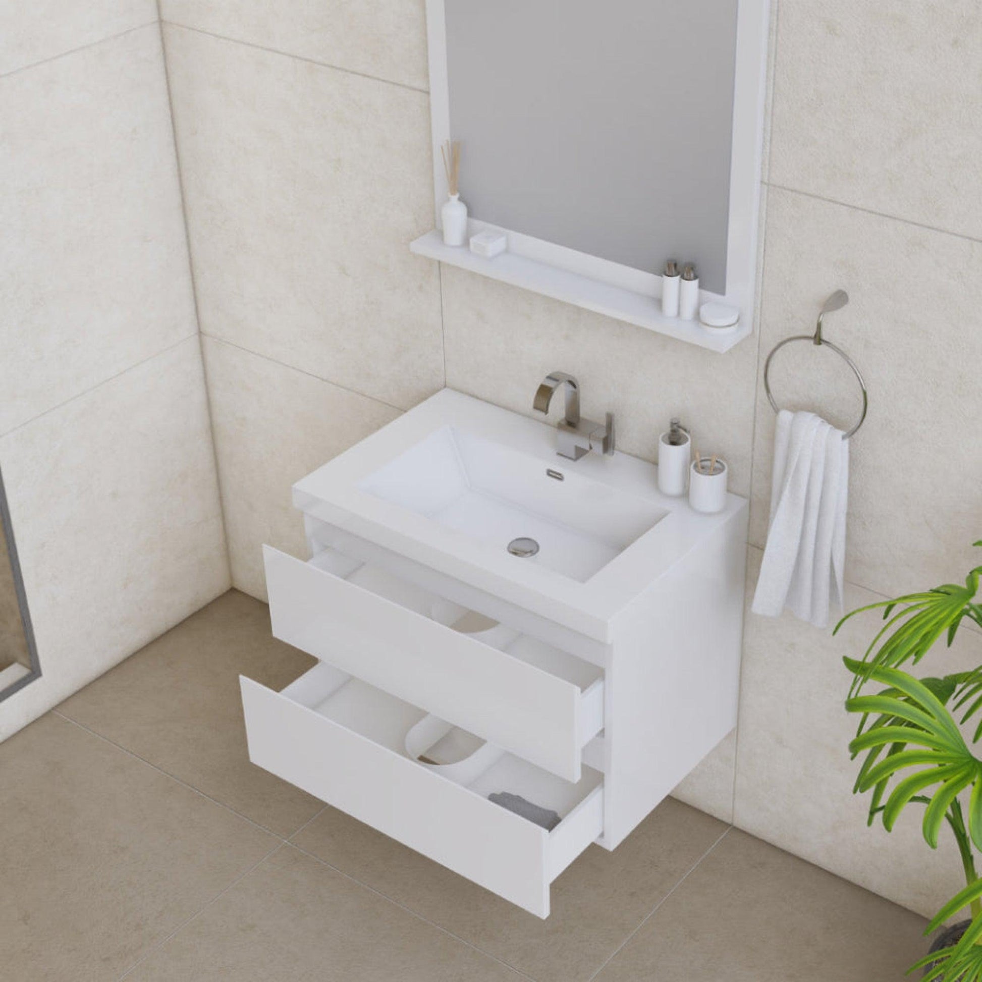 Alya Bath Paterno 30" Single White Modern Wall Mounted Bathroom Vanity With Acrylic Top and Integrated Sink