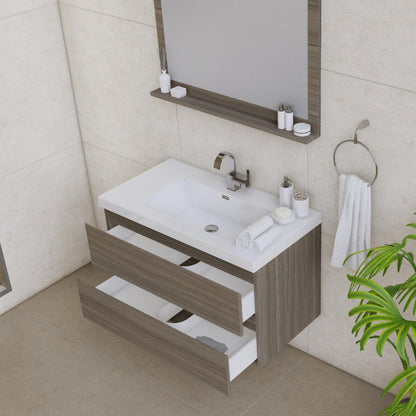 Alya Bath Paterno 36" Single Gray Modern Wall Mounted Bathroom Vanity With Acrylic Top and Integrated Sink