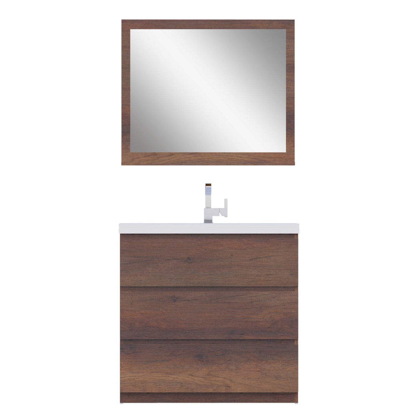 Alya Bath Paterno 36" Single Rosewood Modern Freestanding Bathroom Vanity With Acrylic Top and Integrated Sink