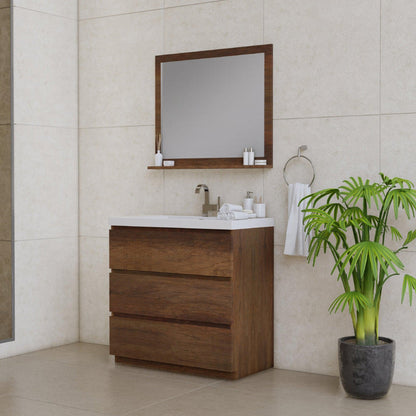 Alya Bath Paterno 36" Single Rosewood Modern Freestanding Bathroom Vanity With Acrylic Top and Integrated Sink