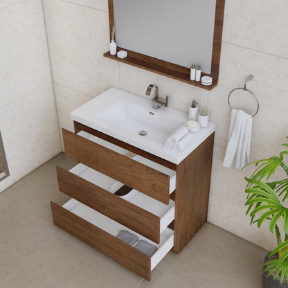 Alya Bath Paterno 36" Single Rosewood Modern Freestanding Bathroom Vanity With Acrylic Top and Integrated Sink