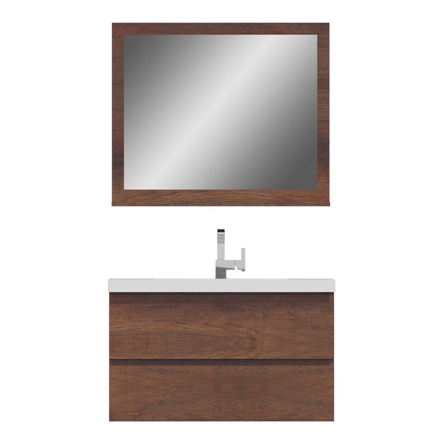 Alya Bath Paterno 36" Single Rosewood Modern Wall Mounted Bathroom Vanity With Acrylic Top and Integrated Sink