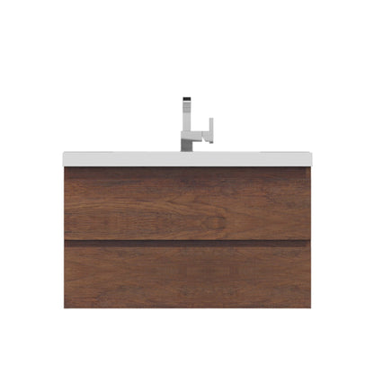 Alya Bath Paterno 36" Single Rosewood Modern Wall Mounted Bathroom Vanity With Acrylic Top and Integrated Sink