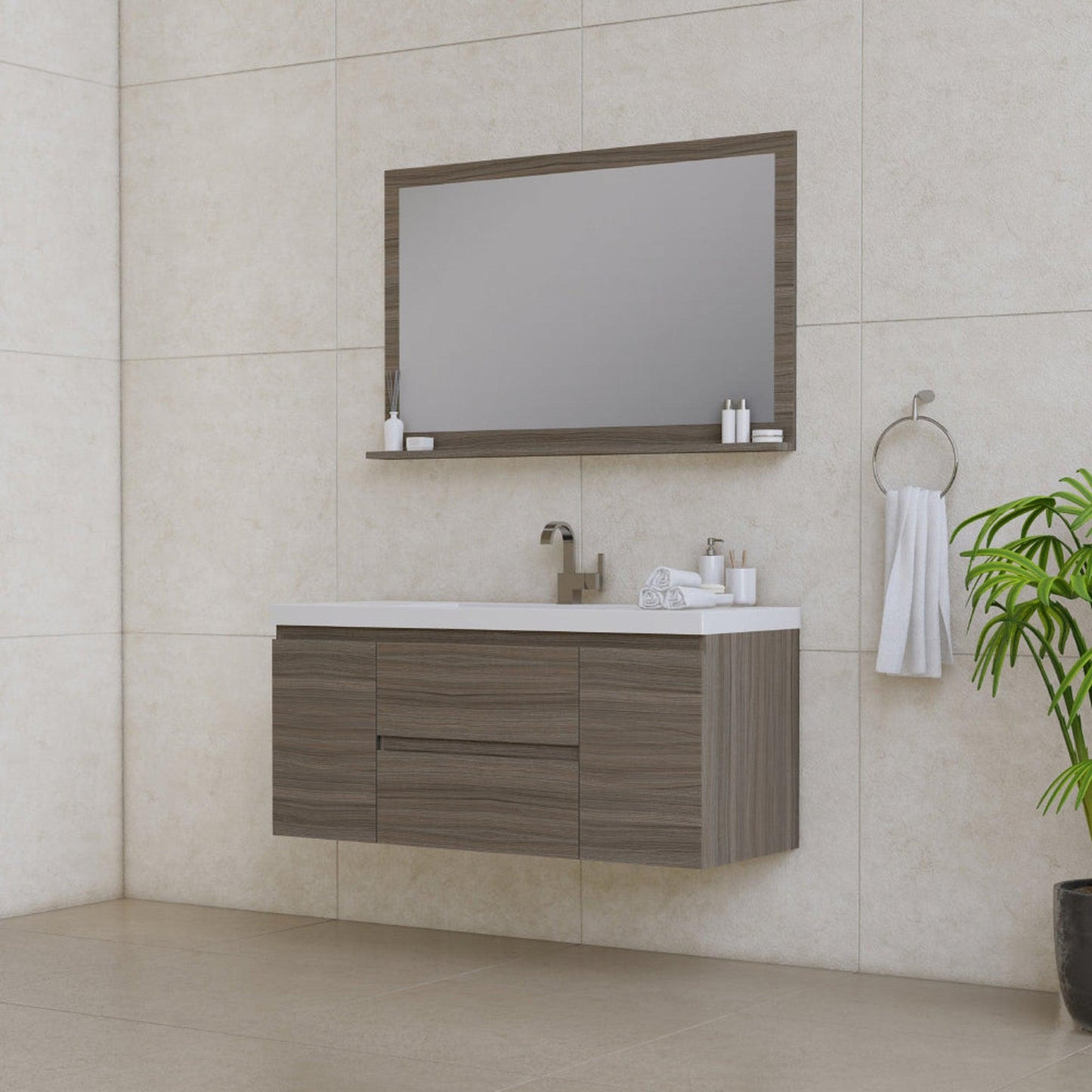 Alya Bath Paterno 48" Single Gray Modern Wall Mounted Bathroom Vanity With Acrylic Top and Integrated Sink