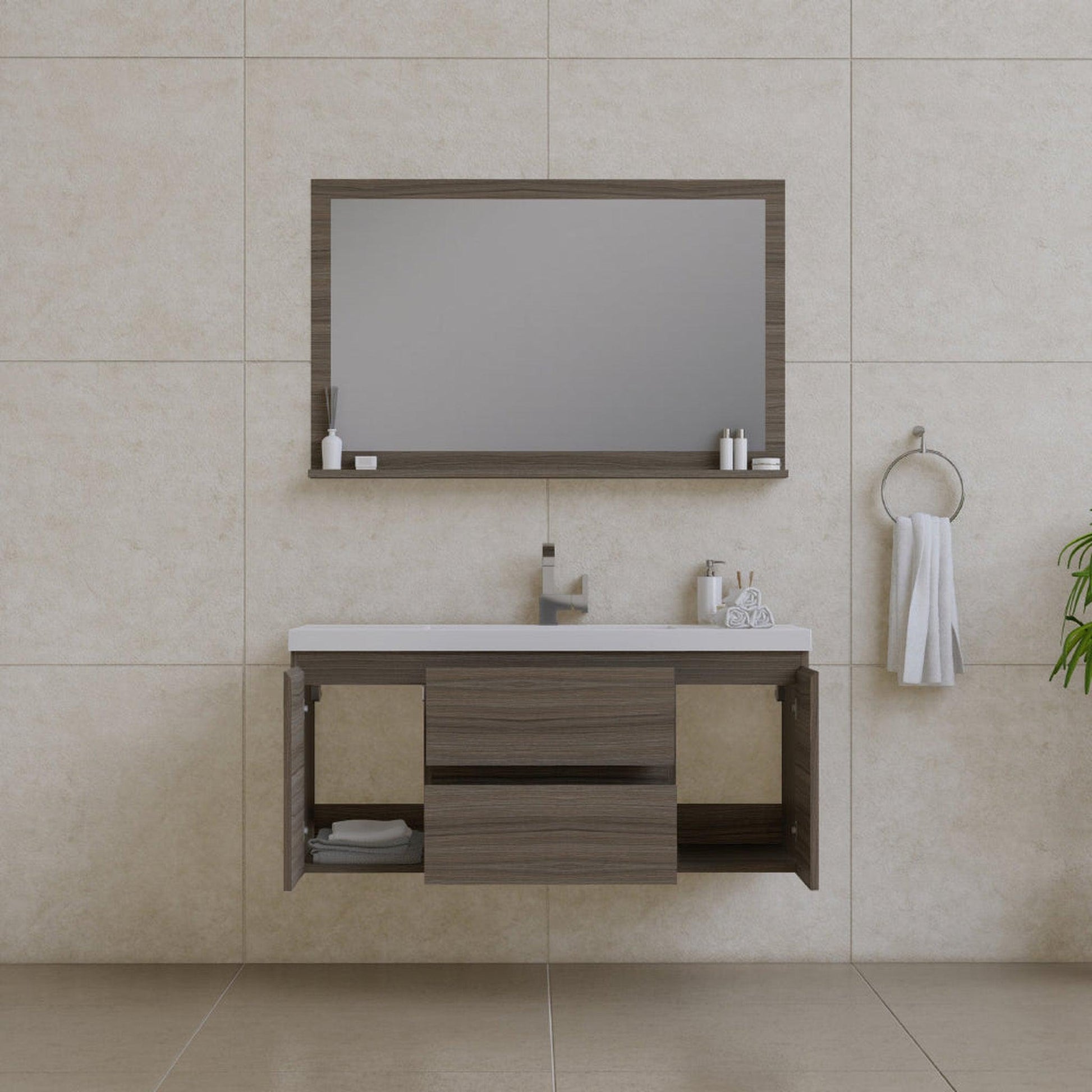 Alya Bath Paterno 48" Single Gray Modern Wall Mounted Bathroom Vanity With Acrylic Top and Integrated Sink