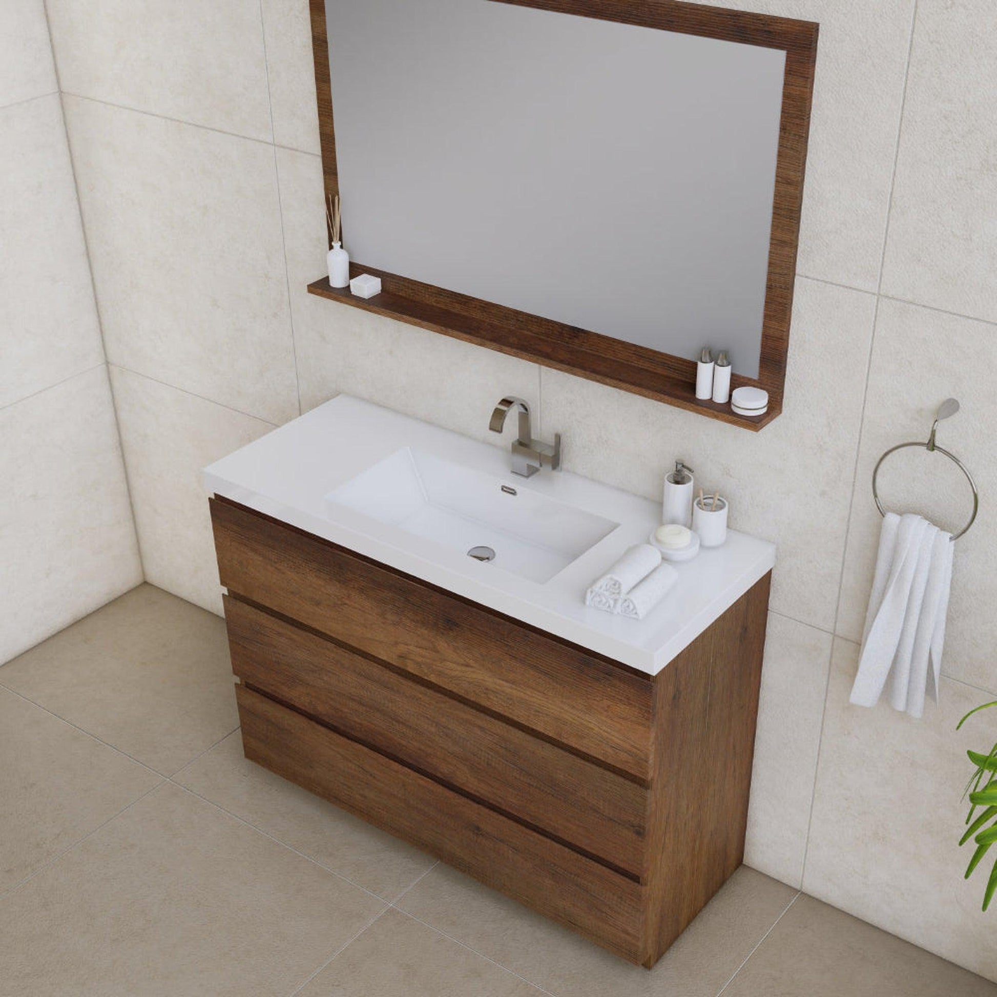 Alya Bath Paterno 48" Single Rosewood Modern Freestanding Bathroom Vanity With Acrylic Top and Integrated Sink