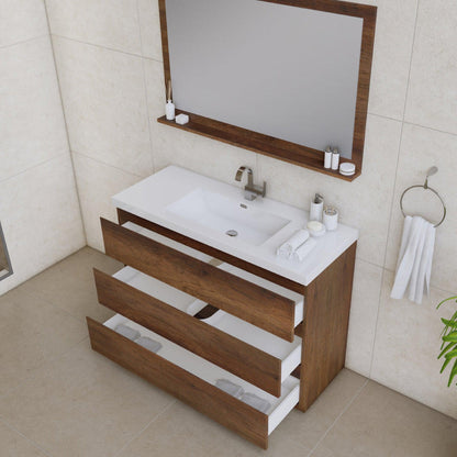 Alya Bath Paterno 48" Single Rosewood Modern Freestanding Bathroom Vanity With Acrylic Top and Integrated Sink