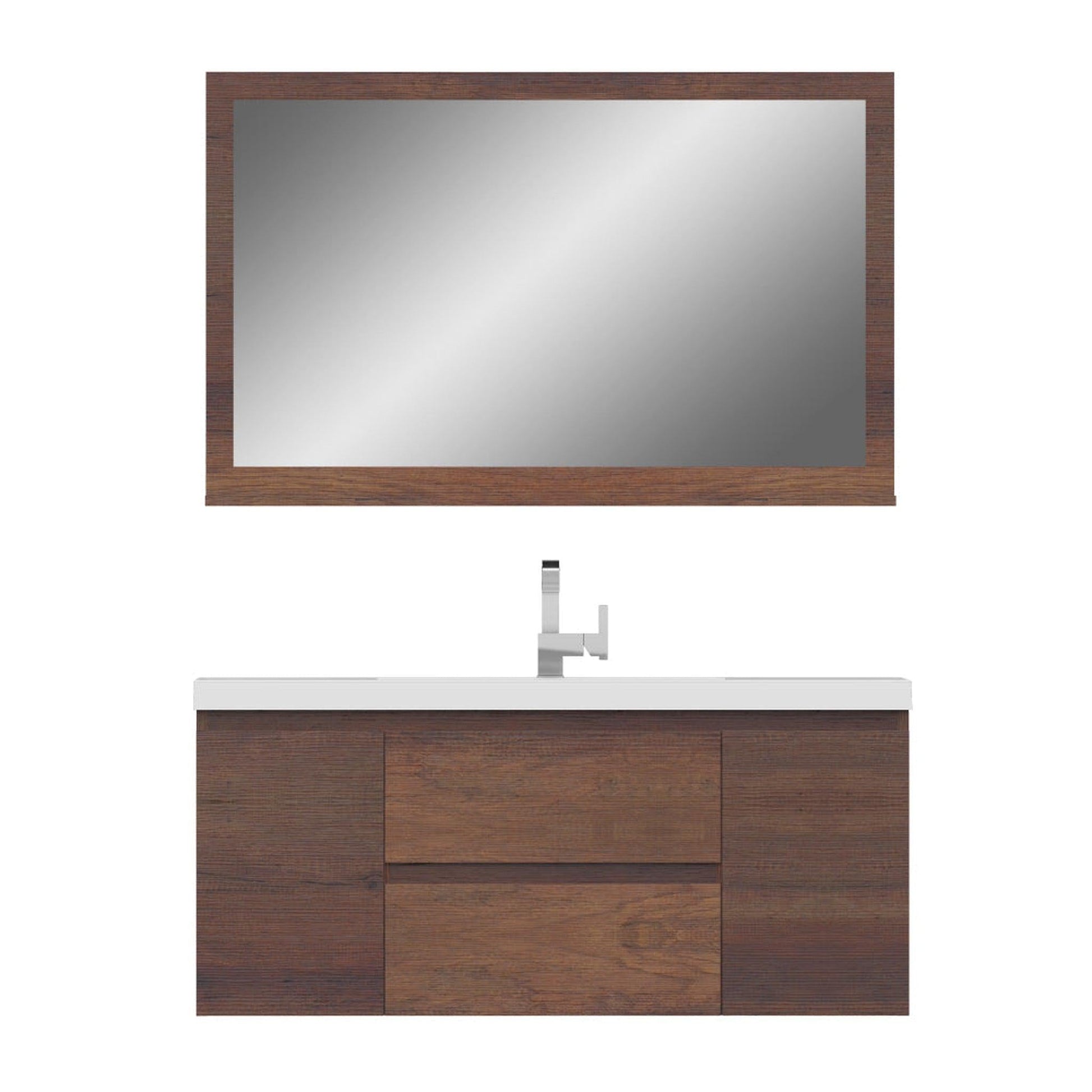 Alya Bath Paterno 48" Single Rosewood Modern Wall Mounted Bathroom Vanity With Acrylic Top and Integrated Sink