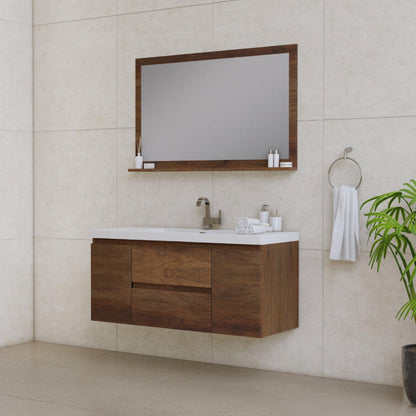 Alya Bath Paterno 48" Single Rosewood Modern Wall Mounted Bathroom Vanity With Acrylic Top and Integrated Sink