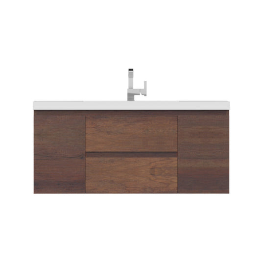 Alya Bath Paterno 48" Single Rosewood Modern Wall Mounted Bathroom Vanity With Acrylic Top and Integrated Sink