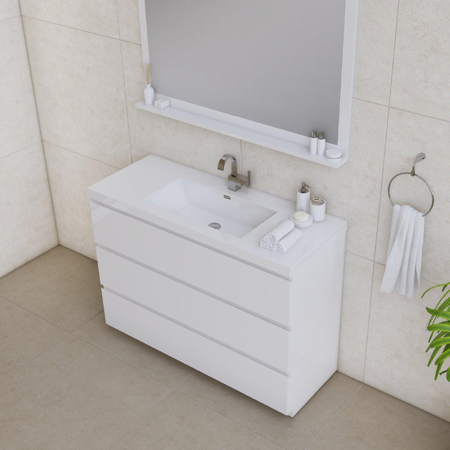 Alya Bath Paterno 48" Single White Modern Freestanding Bathroom Vanity With Acrylic Top and Integrated Sink