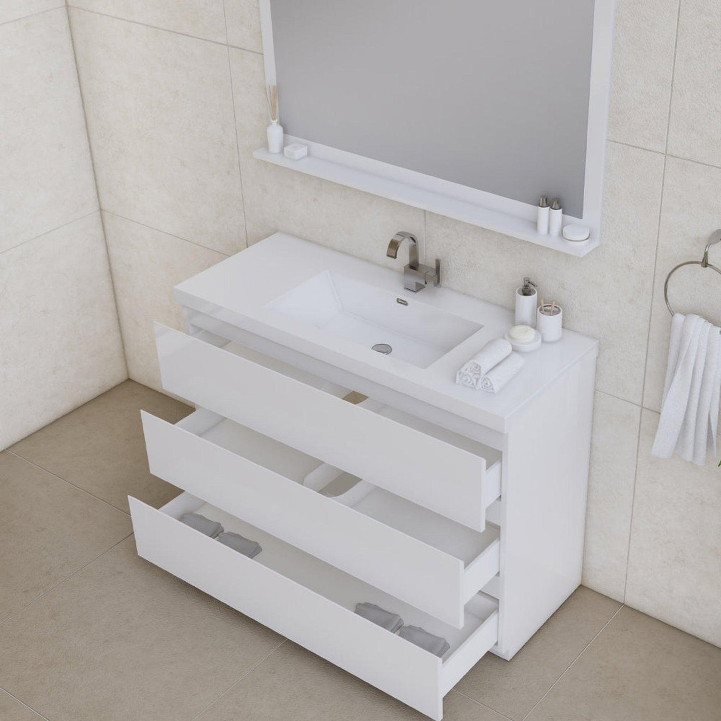 Alya Bath Paterno 48" Single White Modern Freestanding Bathroom Vanity With Acrylic Top and Integrated Sink