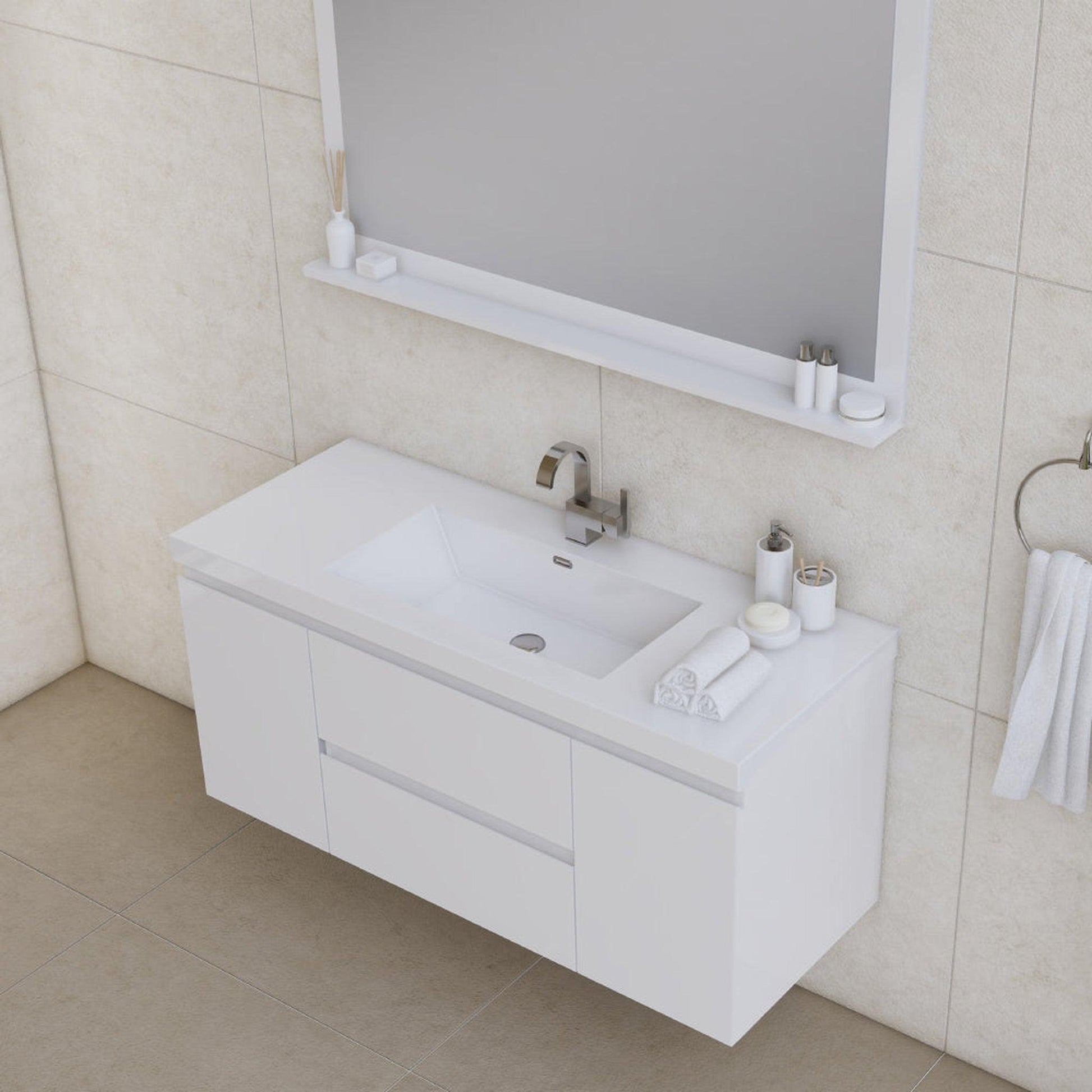 Alya Bath Paterno 48" Single White Modern Wall Mounted Bathroom Vanity With Acrylic Top and Integrated Sink