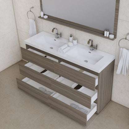 Alya Bath Paterno 60" Double Gray Modern Freestanding Bathroom Vanity With Acrylic Top and Integrated Sink