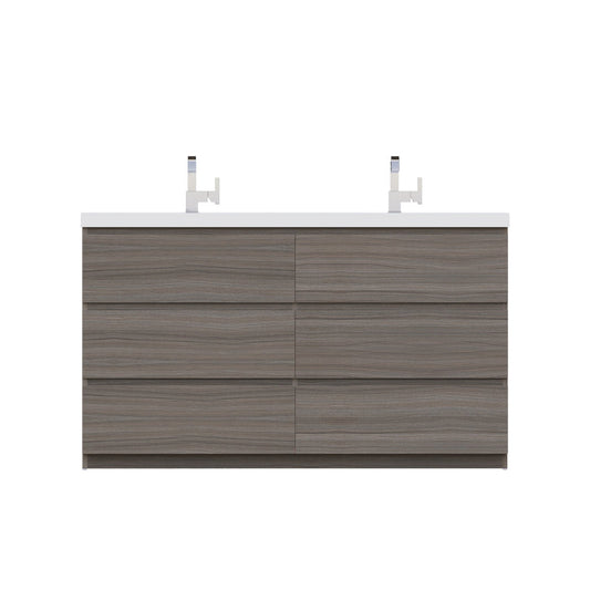 Alya Bath Paterno 60" Double Gray Modern Freestanding Bathroom Vanity With Acrylic Top and Integrated Sink