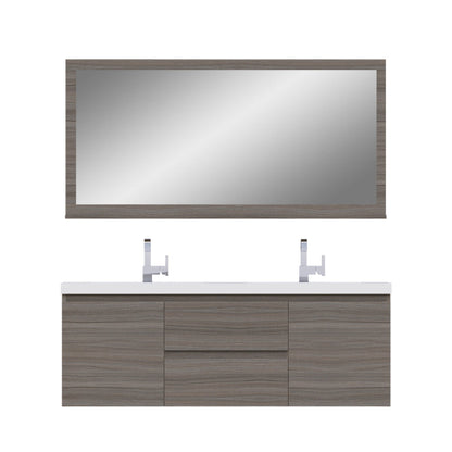 Alya Bath Paterno 60" Double Gray Modern Wall Mounted Bathroom Vanity With Acrylic Top and Integrated Sink
