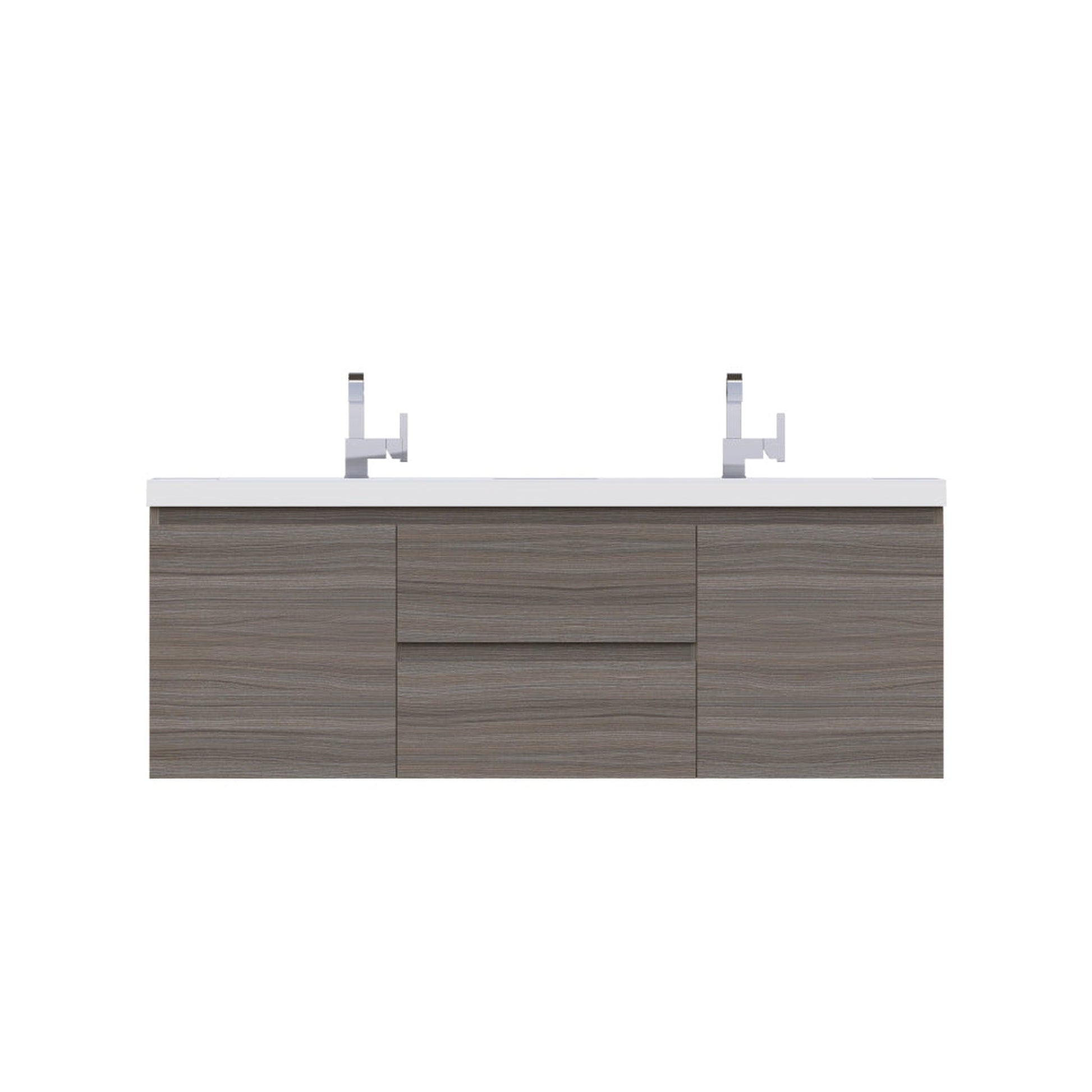 Alya Bath Paterno 60" Double Gray Modern Wall Mounted Bathroom Vanity With Acrylic Top and Integrated Sink