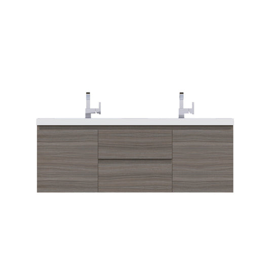 Alya Bath Paterno 60" Double Gray Modern Wall Mounted Bathroom Vanity With Acrylic Top and Integrated Sink