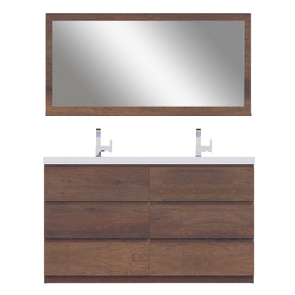 Alya Bath Paterno 60" Double Rosewood Modern Freestanding Bathroom Vanity With Acrylic Top and Integrated Sink