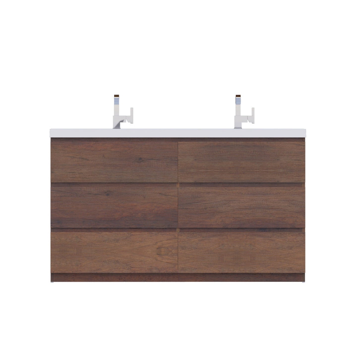 Alya Bath Paterno 60" Double Rosewood Modern Freestanding Bathroom Vanity With Acrylic Top and Integrated Sink