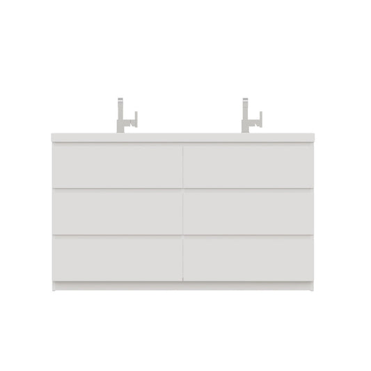 Alya Bath Paterno 60" Double White Modern Freestanding Bathroom Vanity With Acrylic Top and Integrated Sink