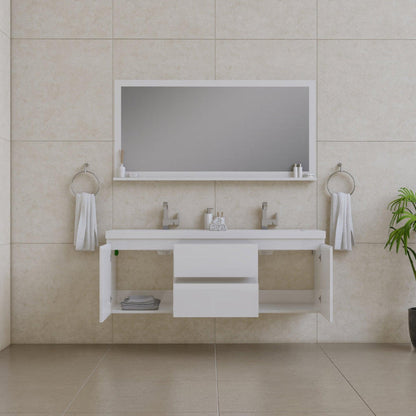 Alya Bath Paterno 60" Double White Modern Wall Mounted Bathroom Vanity With Acrylic Top and Integrated Sink