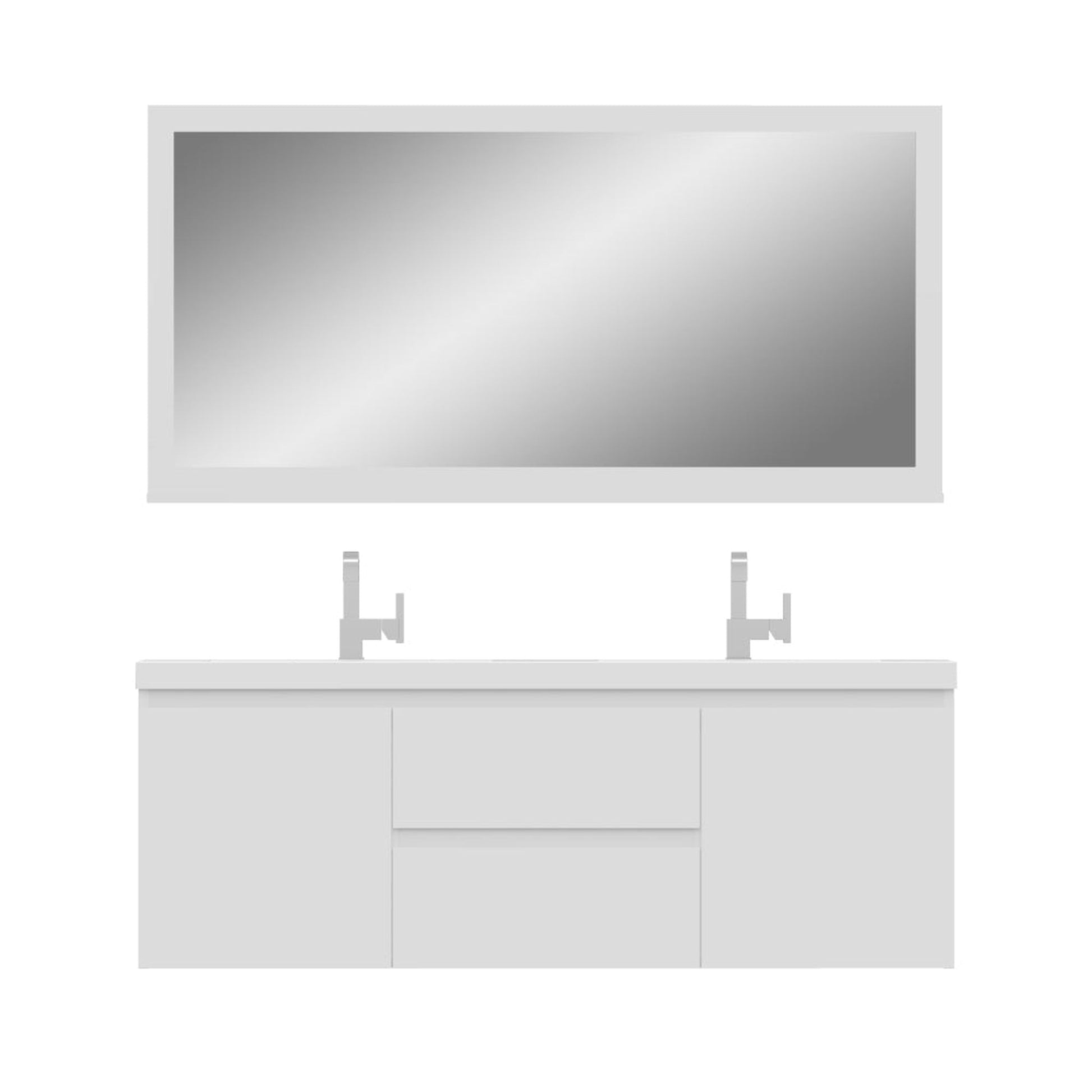 Alya Bath Paterno 60" Double White Modern Wall Mounted Bathroom Vanity With Acrylic Top and Integrated Sink