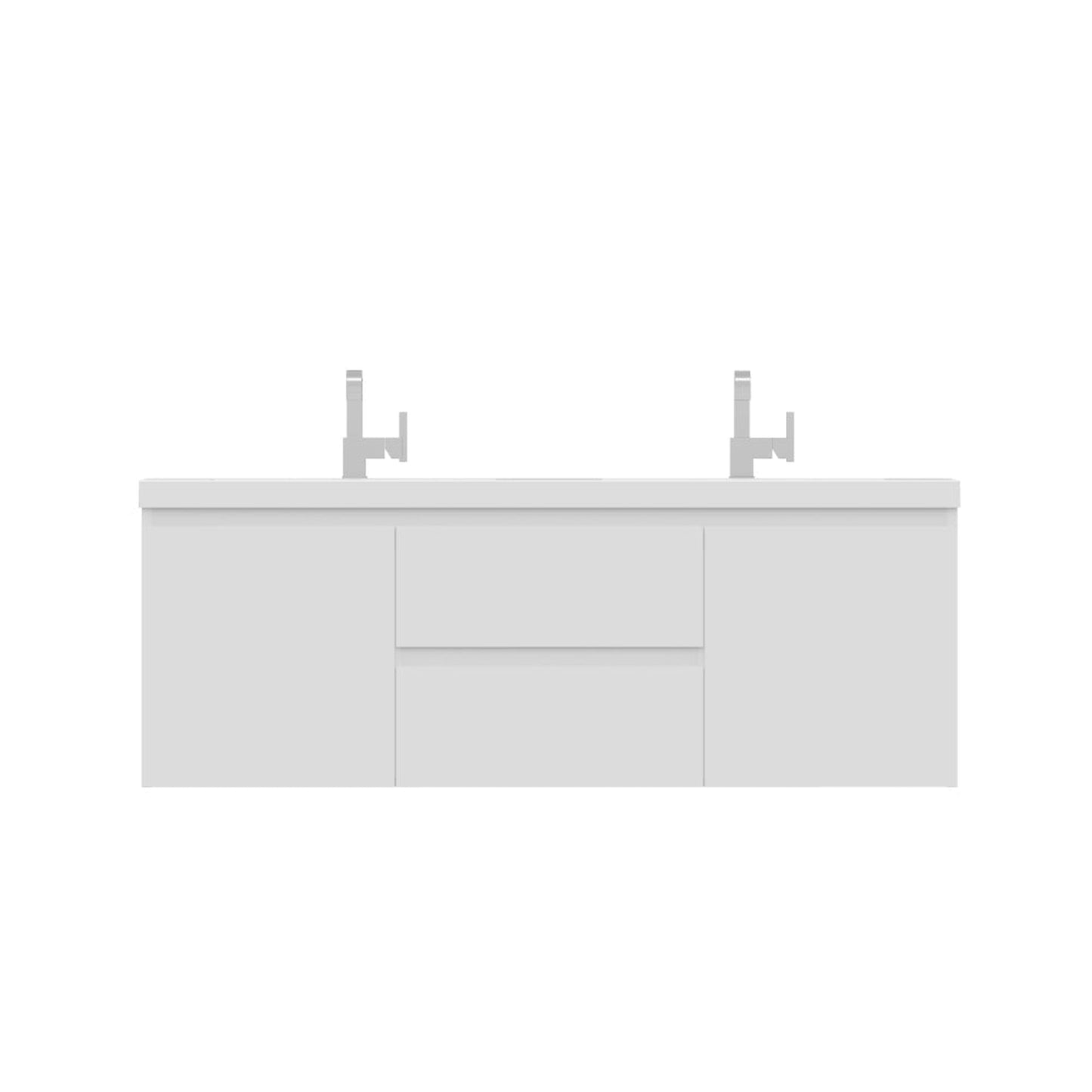 Alya Bath Paterno 60" Double White Modern Wall Mounted Bathroom Vanity With Acrylic Top and Integrated Sink