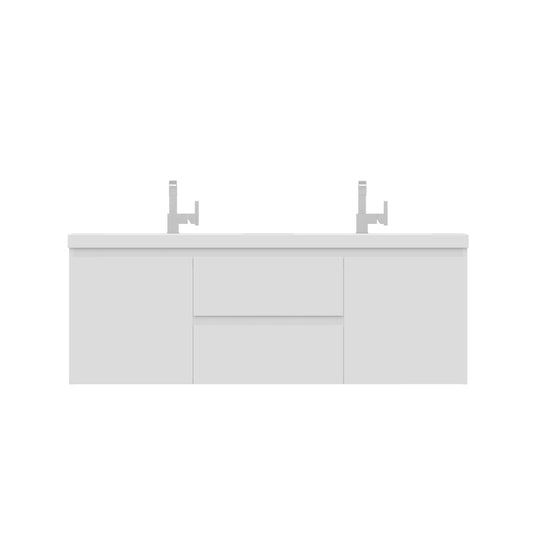 Alya Bath Paterno 60" Double White Modern Wall Mounted Bathroom Vanity With Acrylic Top and Integrated Sink