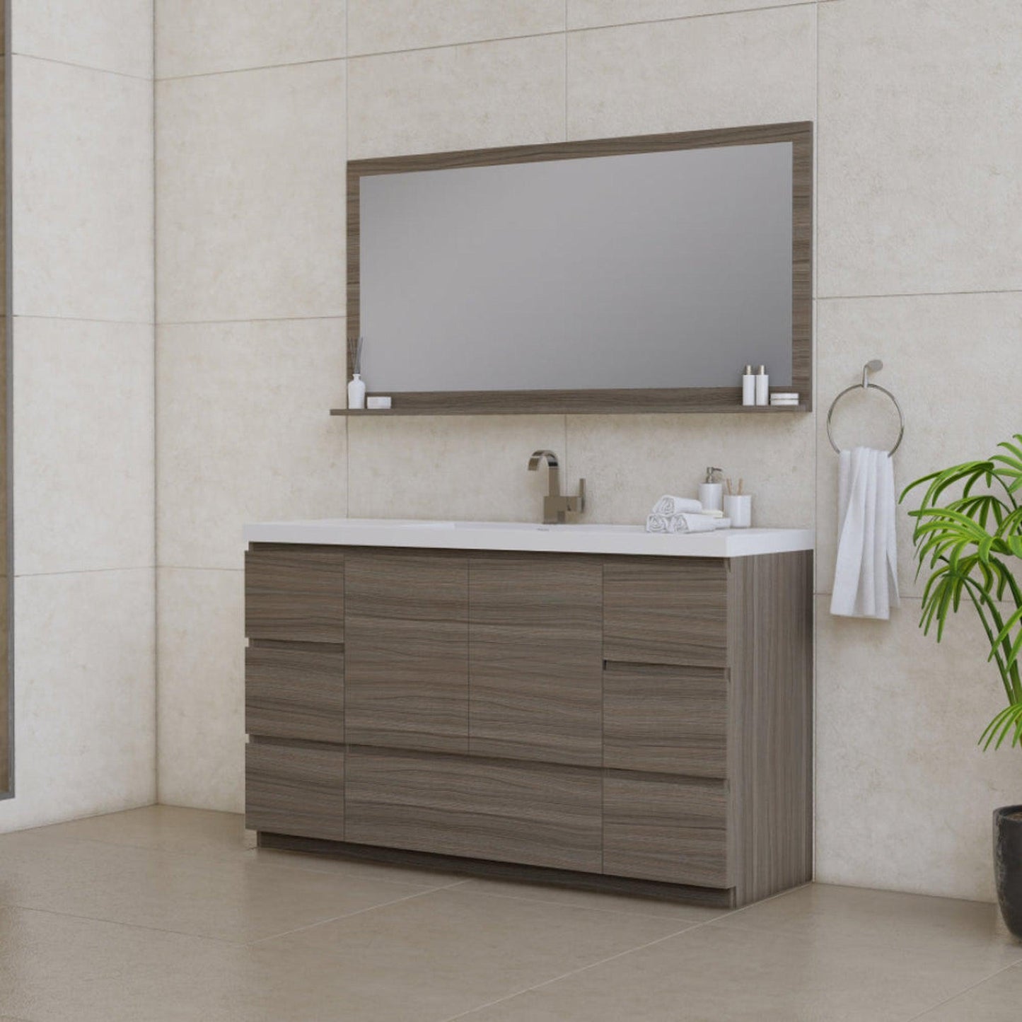 Alya Bath Paterno 60" Single Gray Modern Freestanding Single Bathroom Vanity With Acrylic Top and Integrated Sink