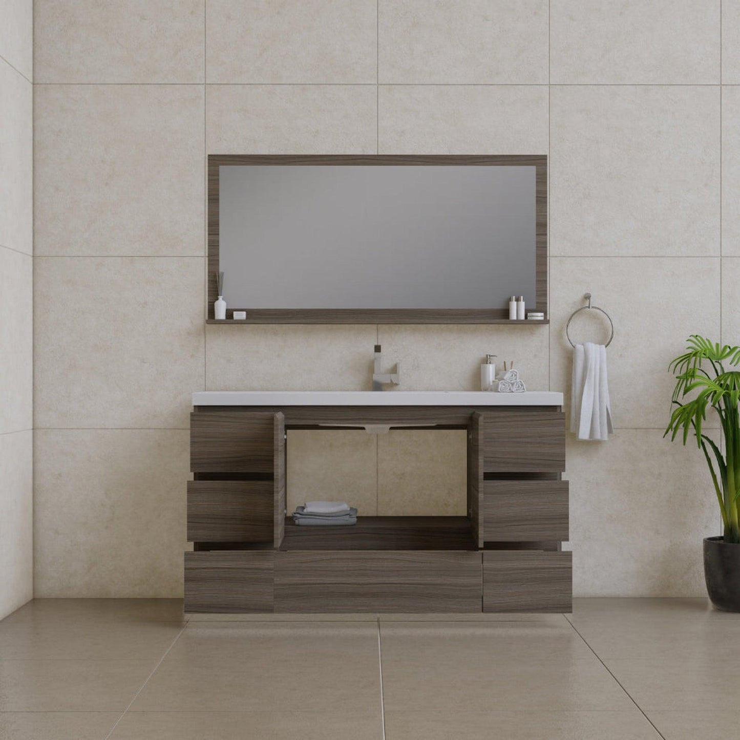 Alya Bath Paterno 60" Single Gray Modern Freestanding Single Bathroom Vanity With Acrylic Top and Integrated Sink