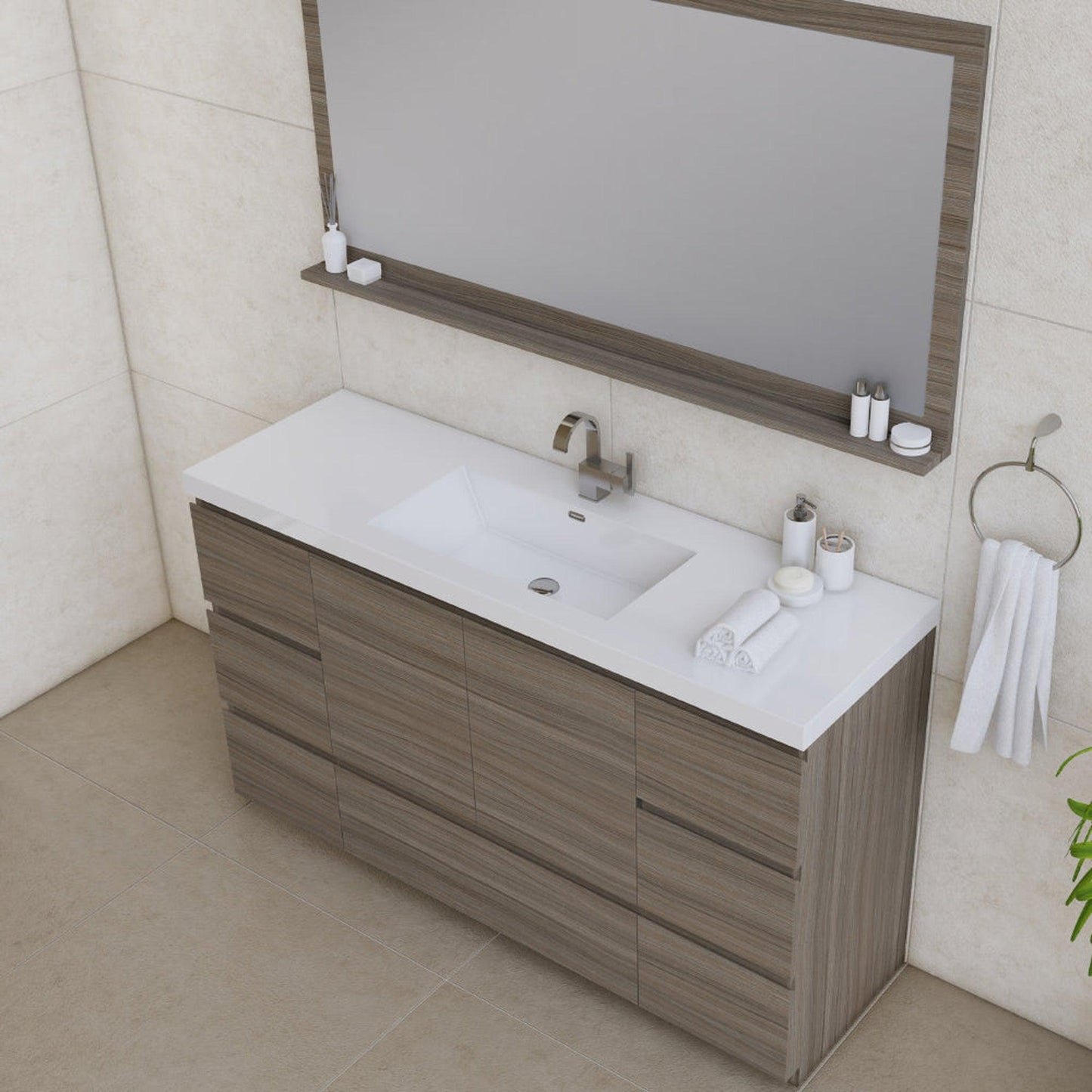 Alya Bath Paterno 60" Single Gray Modern Freestanding Single Bathroom Vanity With Acrylic Top and Integrated Sink