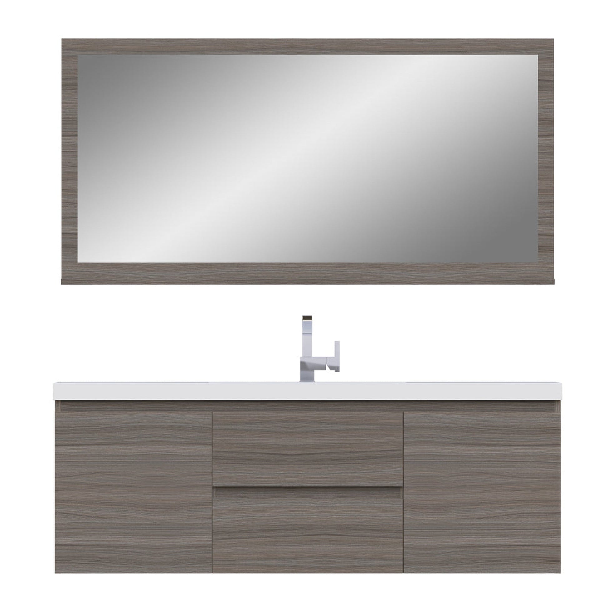 Alya Bath Paterno 60" Single Gray Modern Wall Mounted Bathroom Vanity With Acrylic Top and Integrated Sink