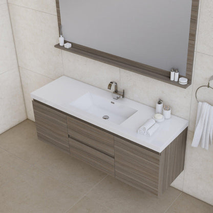 Alya Bath Paterno 60" Single Gray Modern Wall Mounted Bathroom Vanity With Acrylic Top and Integrated Sink