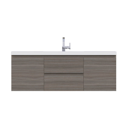 Alya Bath Paterno 60" Single Gray Modern Wall Mounted Bathroom Vanity With Acrylic Top and Integrated Sink