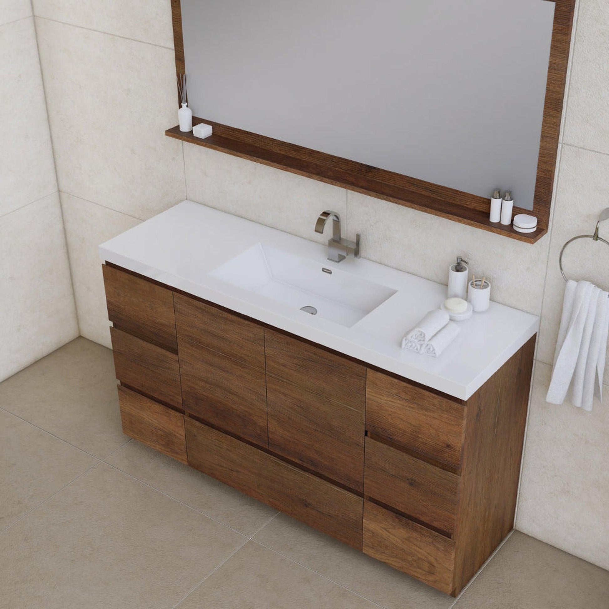 Alya Bath Paterno 60" Single Rosewood Modern Freestanding Bathroom Vanity With Acrylic Top and Integrated Sink