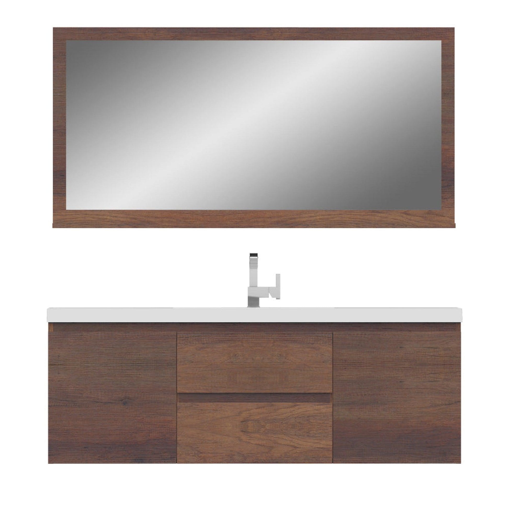 Alya Bath Paterno 60" Single Rosewood Modern Wall Mounted Bathroom Vanity With Acrylic Top and Integrated Sink