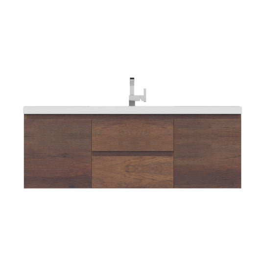Alya Bath Paterno 60" Single Rosewood Modern Wall Mounted Bathroom Vanity With Acrylic Top and Integrated Sink