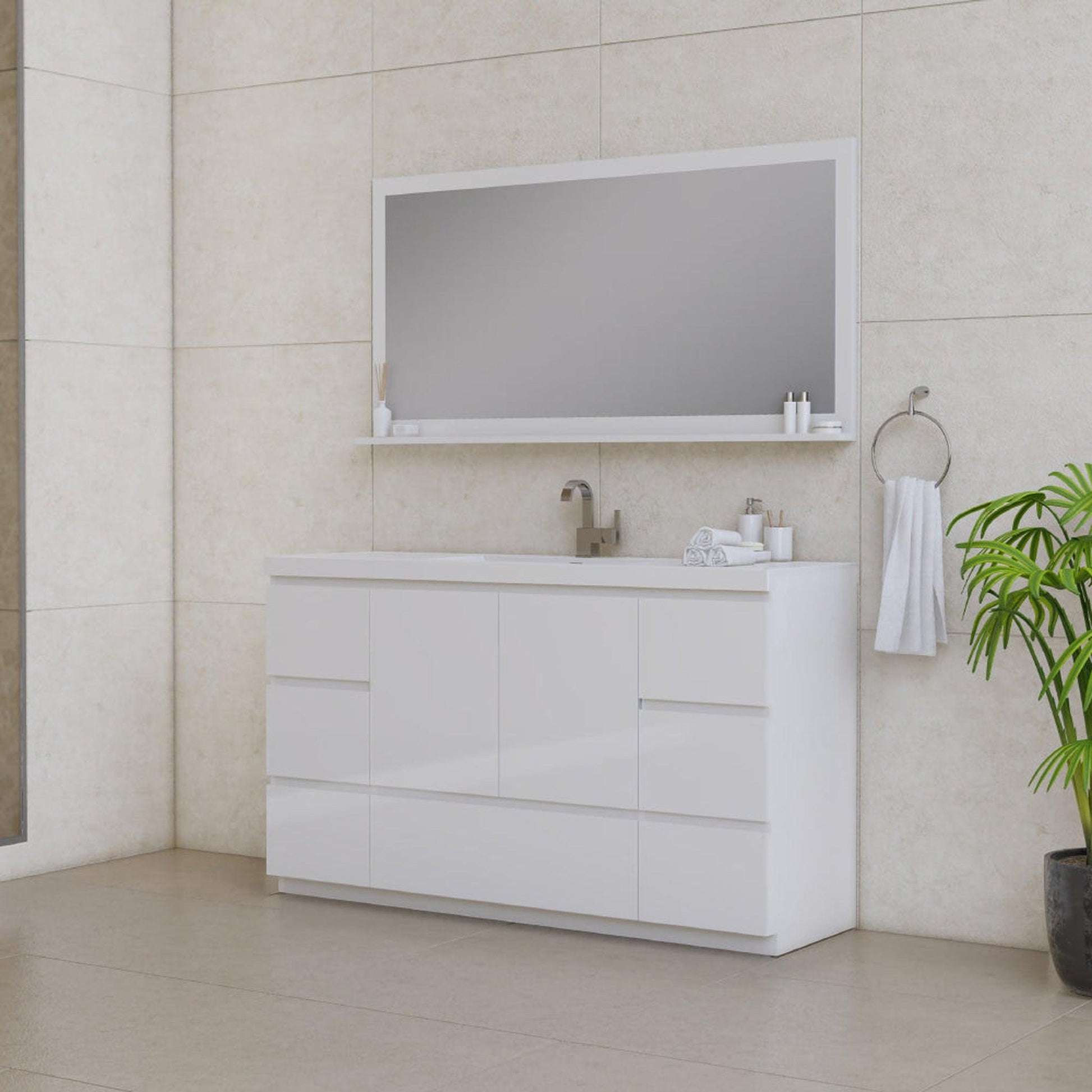 Alya Bath Paterno 60" Single White Modern Freestanding Bathroom Vanity With Acrylic Top and Integrated Sink