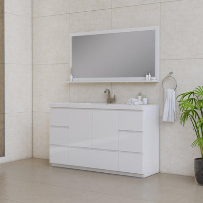 Alya Bath Paterno 60" Single White Modern Freestanding Bathroom Vanity With Acrylic Top and Integrated Sink