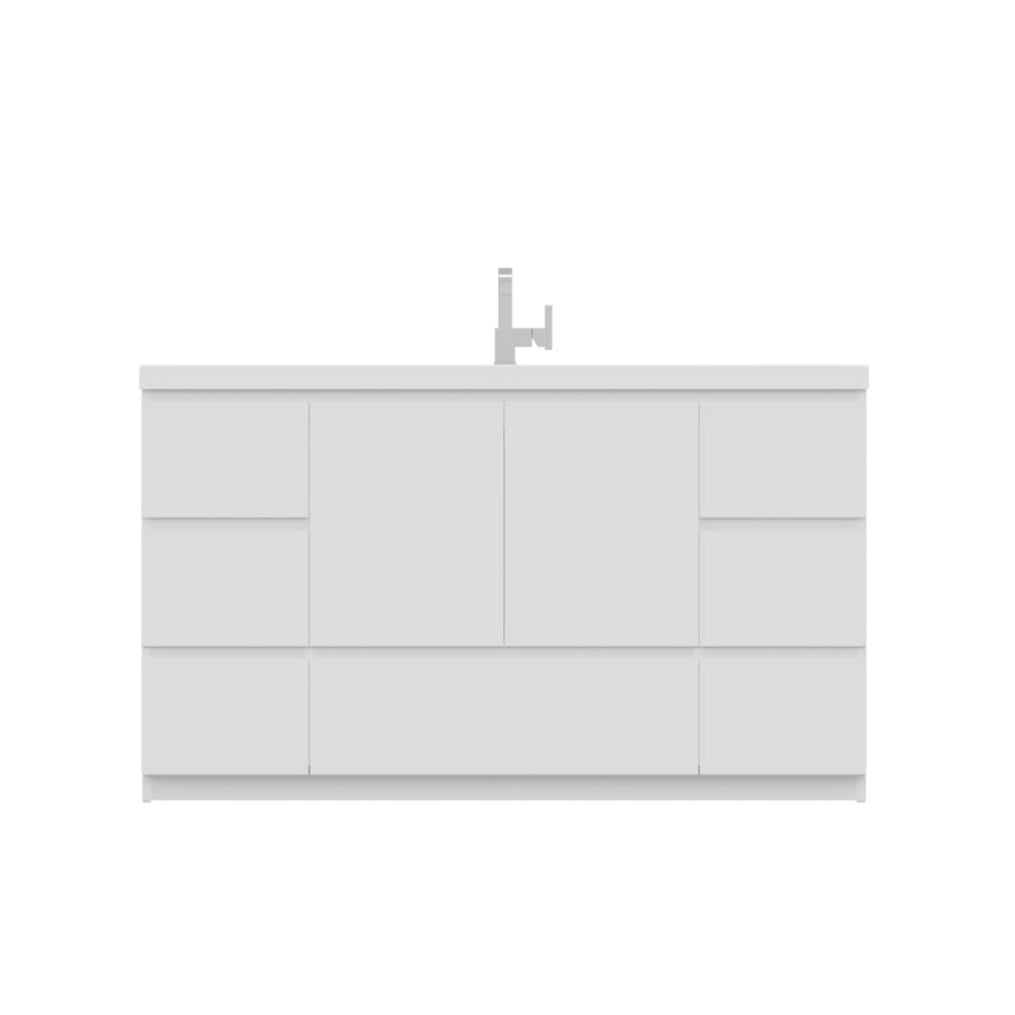 Alya Bath Paterno 60" Single White Modern Freestanding Bathroom Vanity With Acrylic Top and Integrated Sink