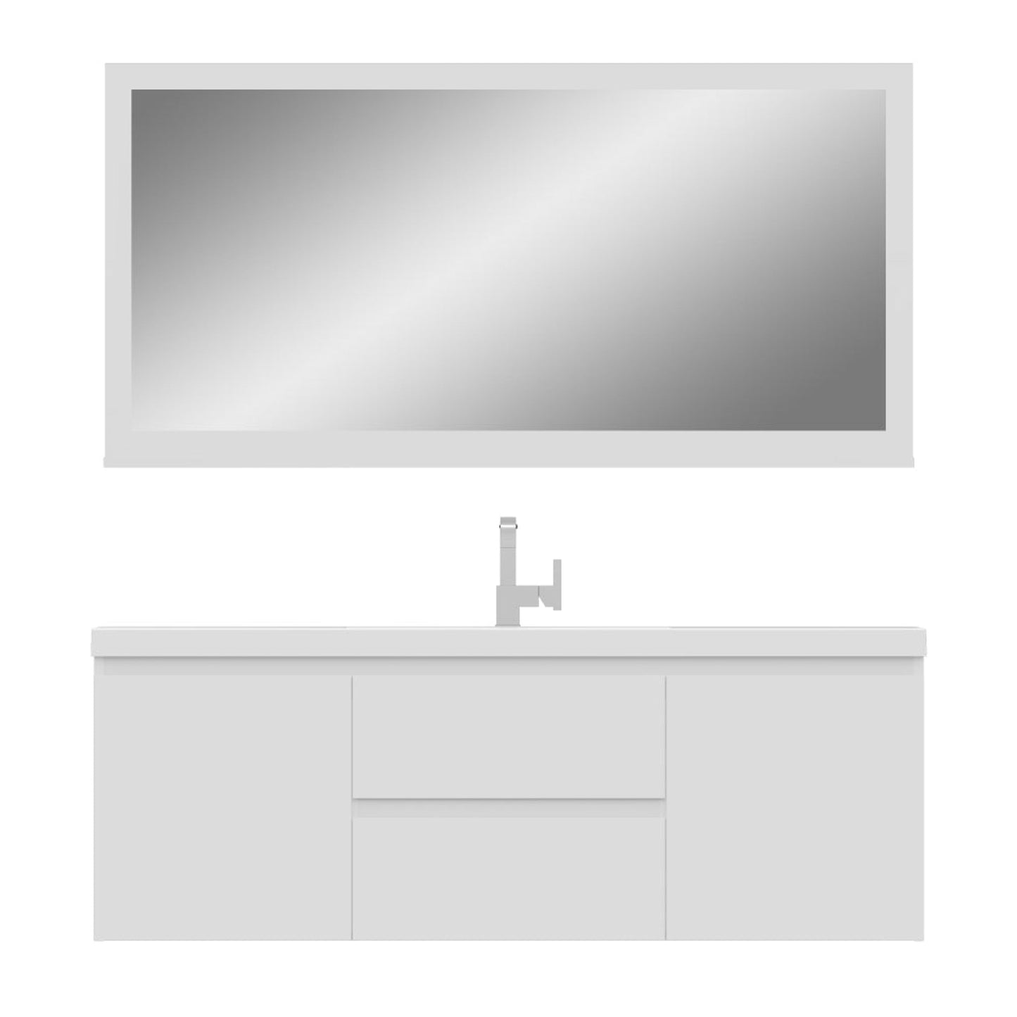 Alya Bath Paterno 60" Single White Modern Wall Mounted Bathroom Vanity With Acrylic Top and Integrated Sink