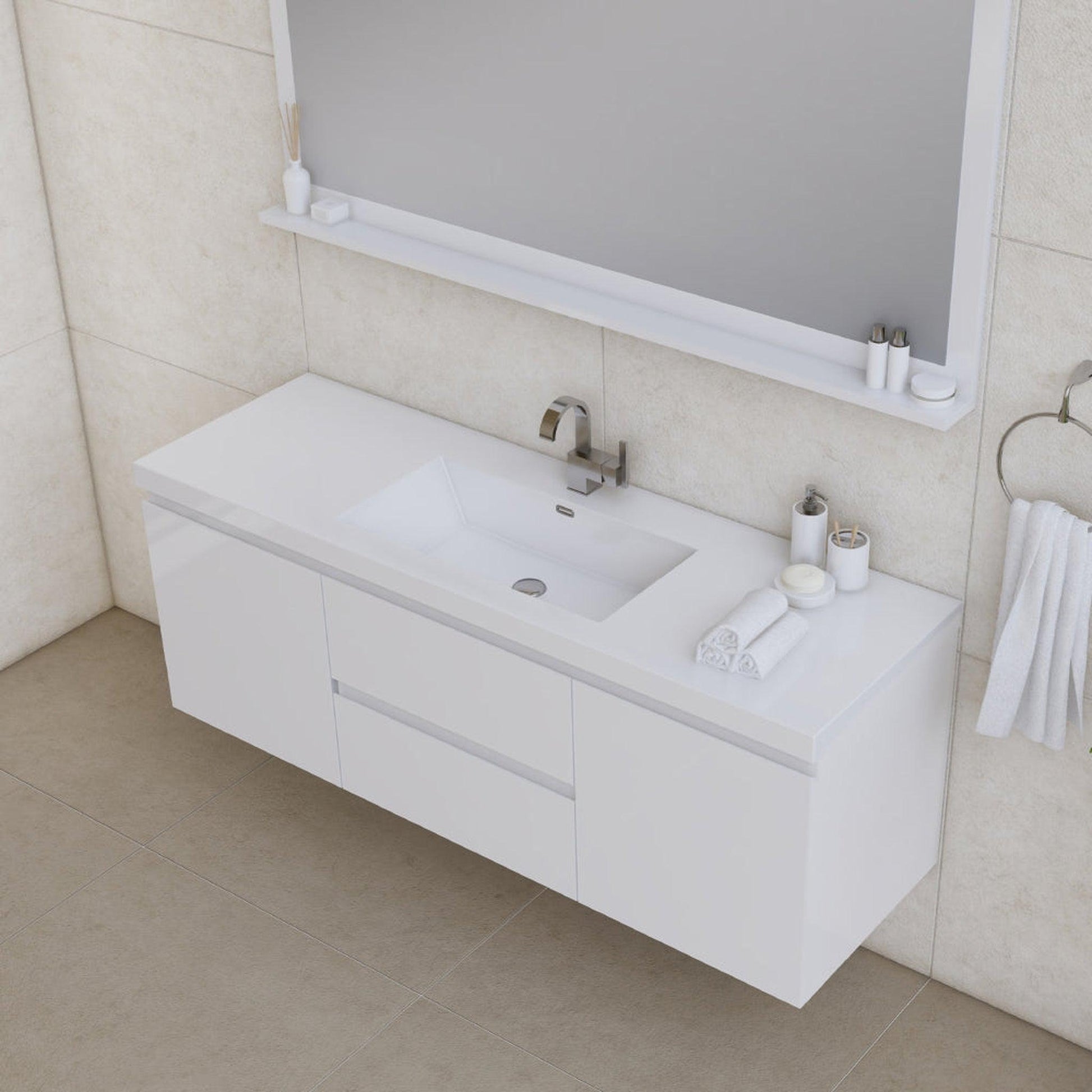 Alya Bath Paterno 60" Single White Modern Wall Mounted Bathroom Vanity With Acrylic Top and Integrated Sink