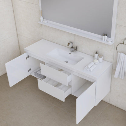 Alya Bath Paterno 60" Single White Modern Wall Mounted Bathroom Vanity With Acrylic Top and Integrated Sink