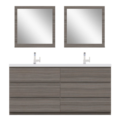 Alya Bath Paterno 72" Double Gray Modern Freestanding Bathroom Vanity With Acrylic Top and Integrated Sink