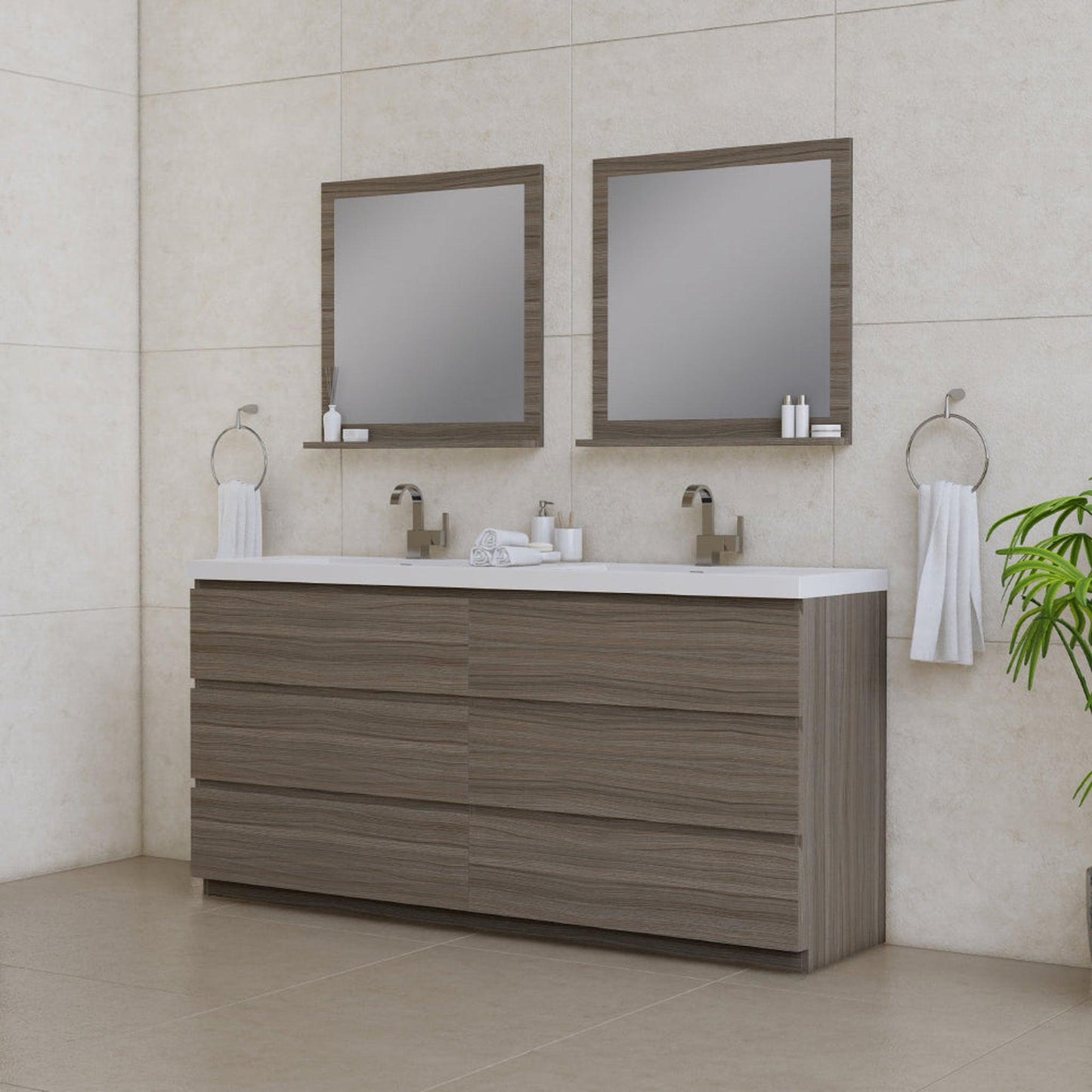 Alya Bath Paterno 72" Double Gray Modern Freestanding Bathroom Vanity With Acrylic Top and Integrated Sink