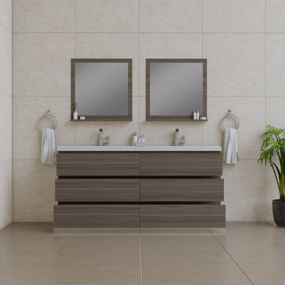 Alya Bath Paterno 72" Double Gray Modern Freestanding Bathroom Vanity With Acrylic Top and Integrated Sink