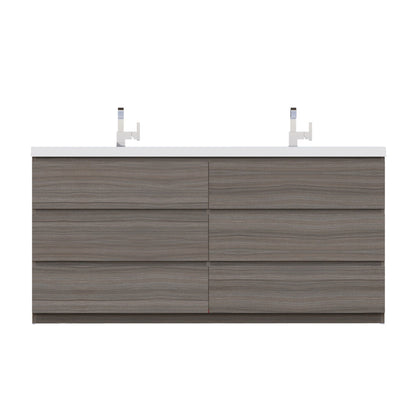 Alya Bath Paterno 72" Double Gray Modern Freestanding Bathroom Vanity With Acrylic Top and Integrated Sink